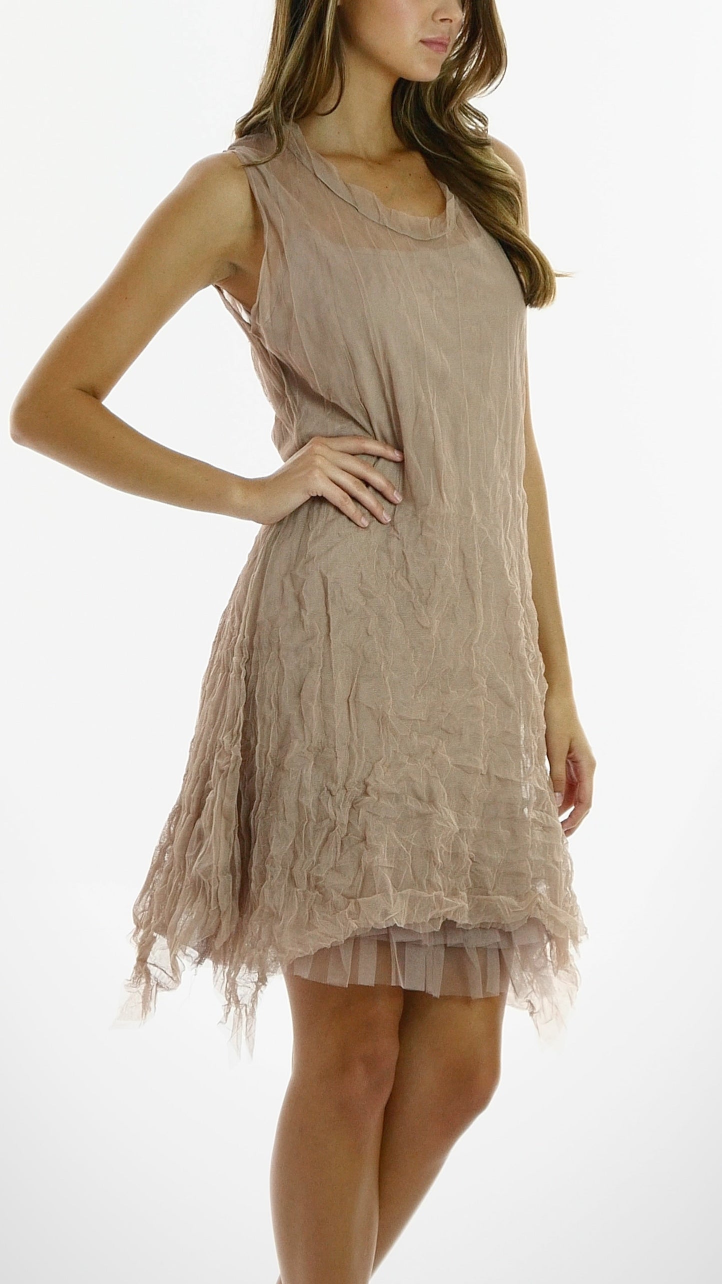 Women's Sleeveless Double Layer Crinkled Mesh Midi Dress - Shop Lev