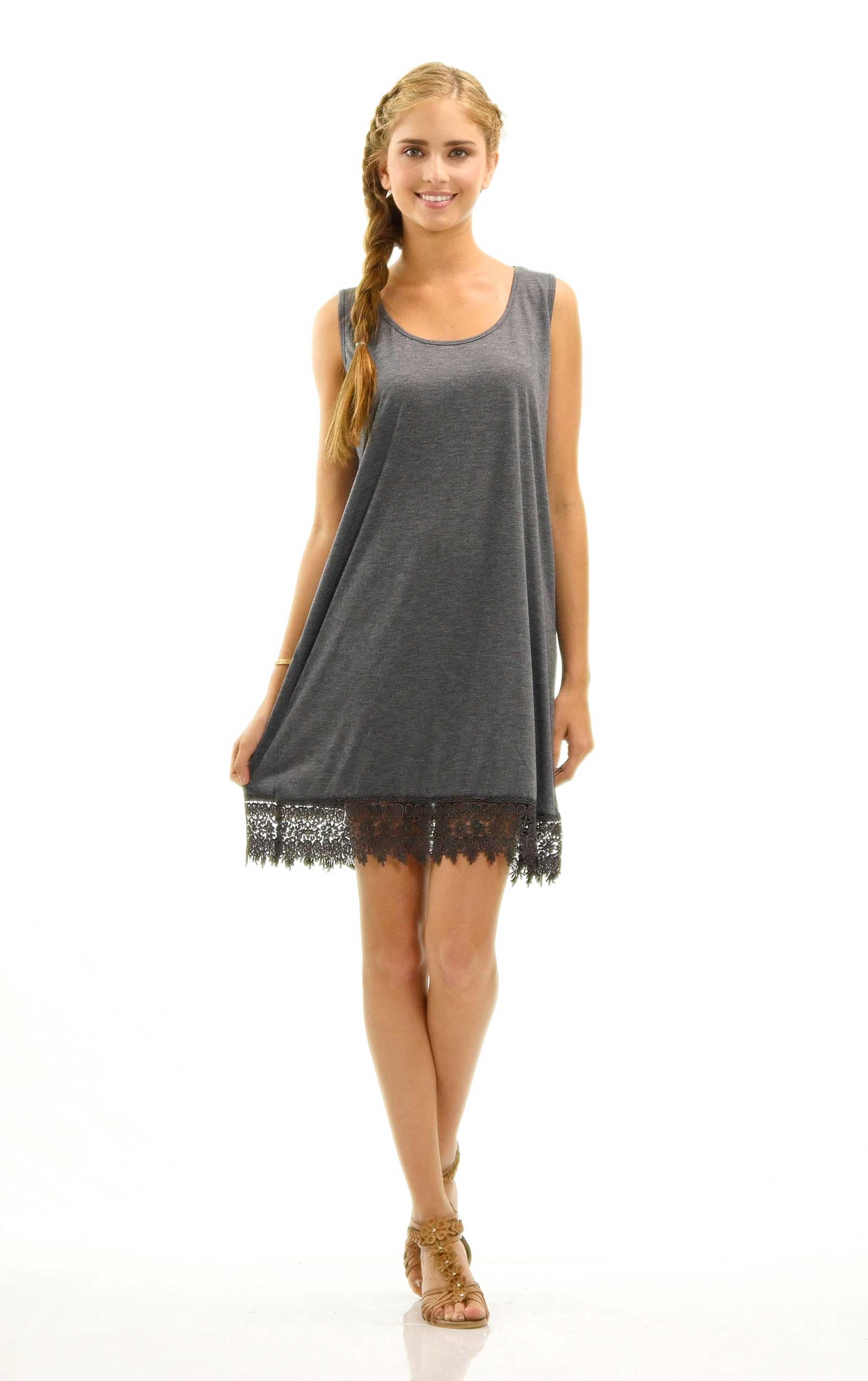 Womens Soild Knit Lace Tank Full Slip Dress Extender - Shop Lev