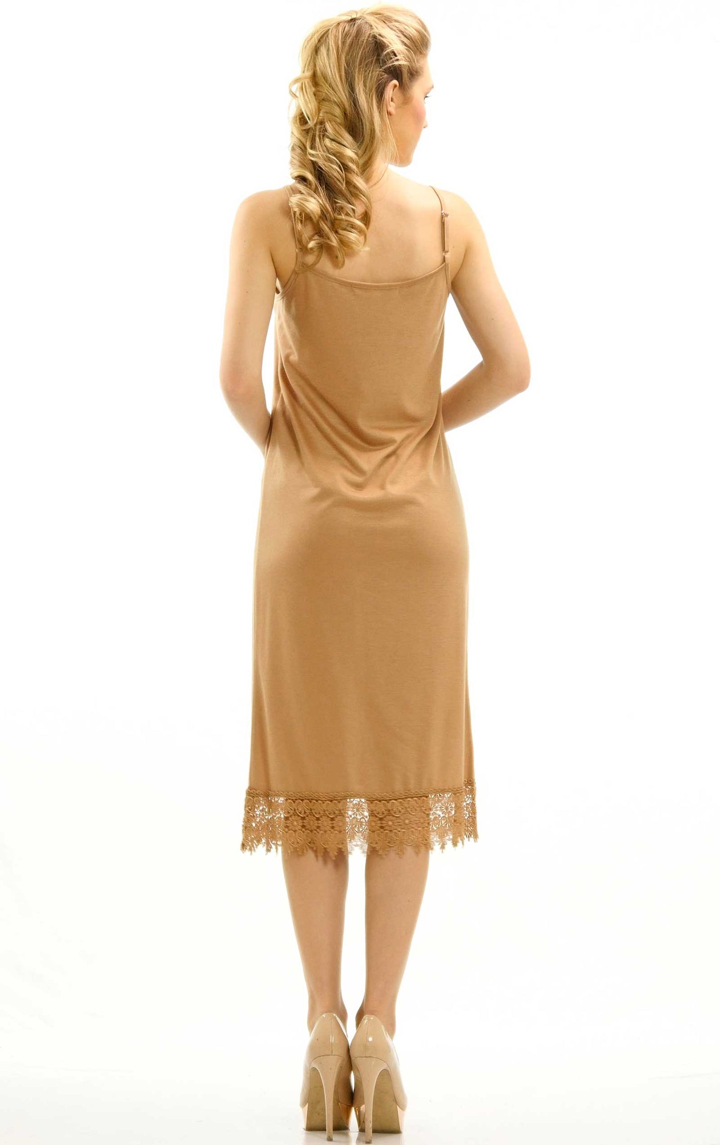 Long Solid Knit lace full slip dress extender with adjustable straps - Shop Lev