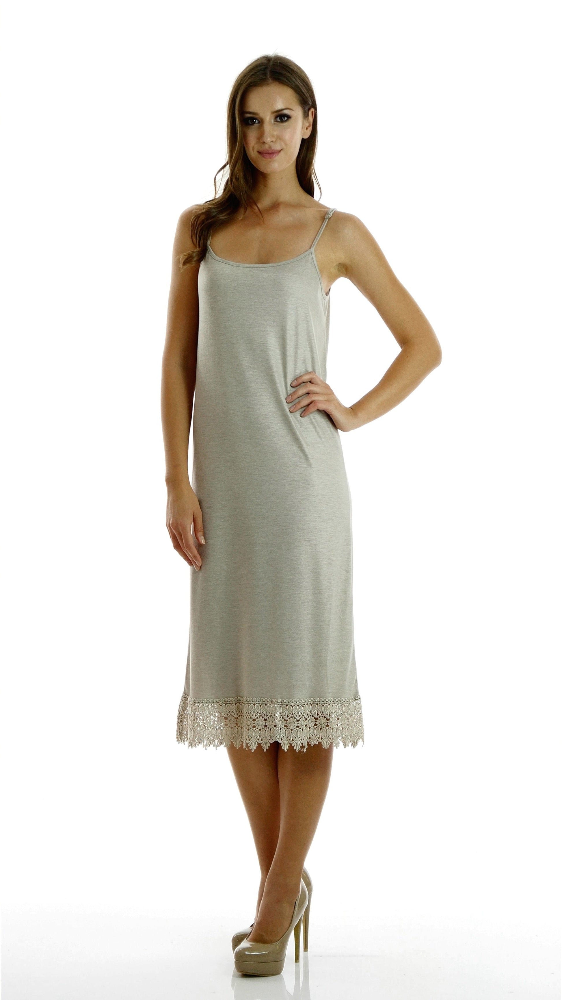 Long Solid Knit lace full slip dress extender with adjustable straps - Shop Lev