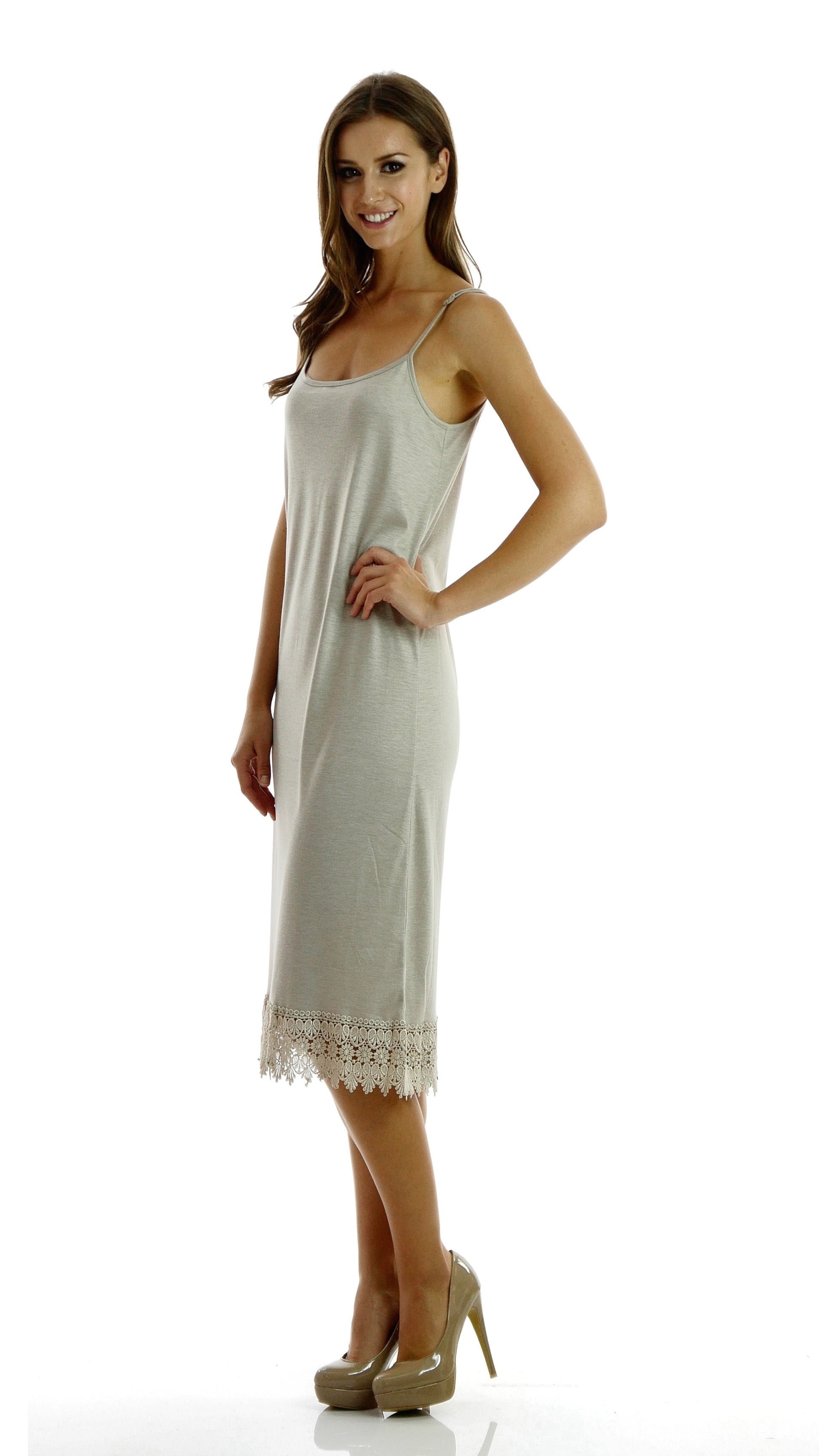 Long Solid Knit lace full slip dress extender with adjustable straps - Shop Lev