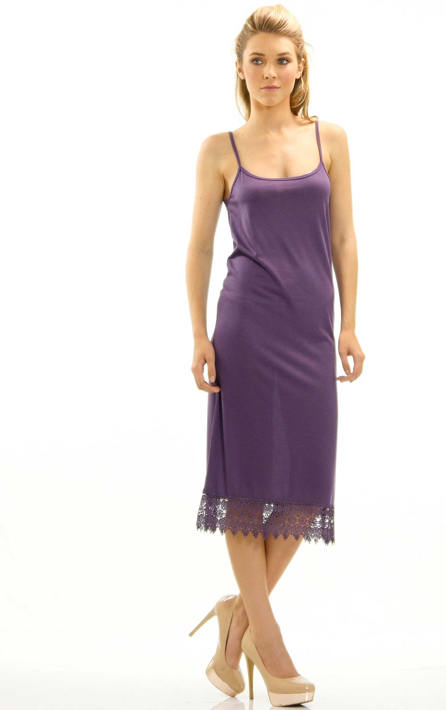 Long Solid Knit lace full slip dress extender with adjustable straps - Shop Lev