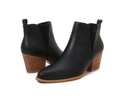 Wooden Heel Short Chelsea Ankle Boots