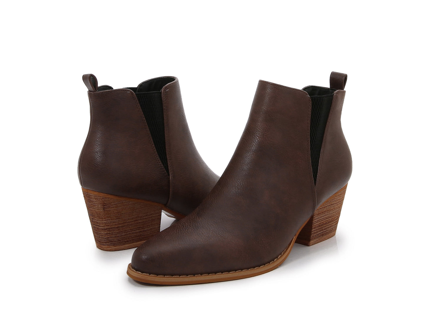 Wooden Heel Short Chelsea Ankle Boots