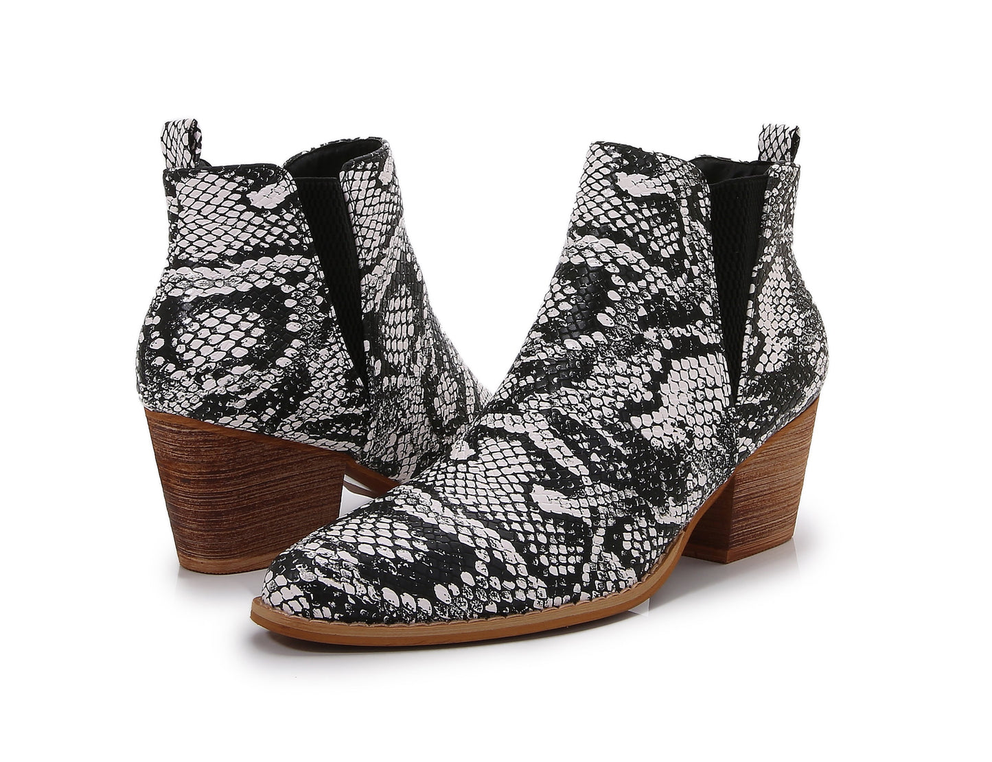 Wooden Heel Short Chelsea Ankle Boots