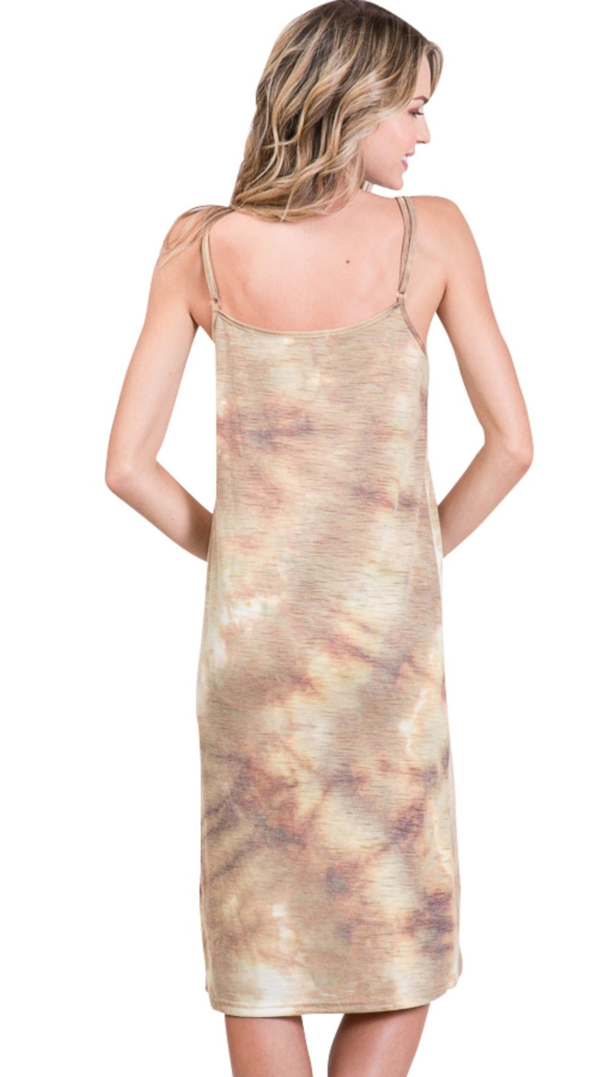 Knee length tie dye knit full slip dress - Shop Lev
