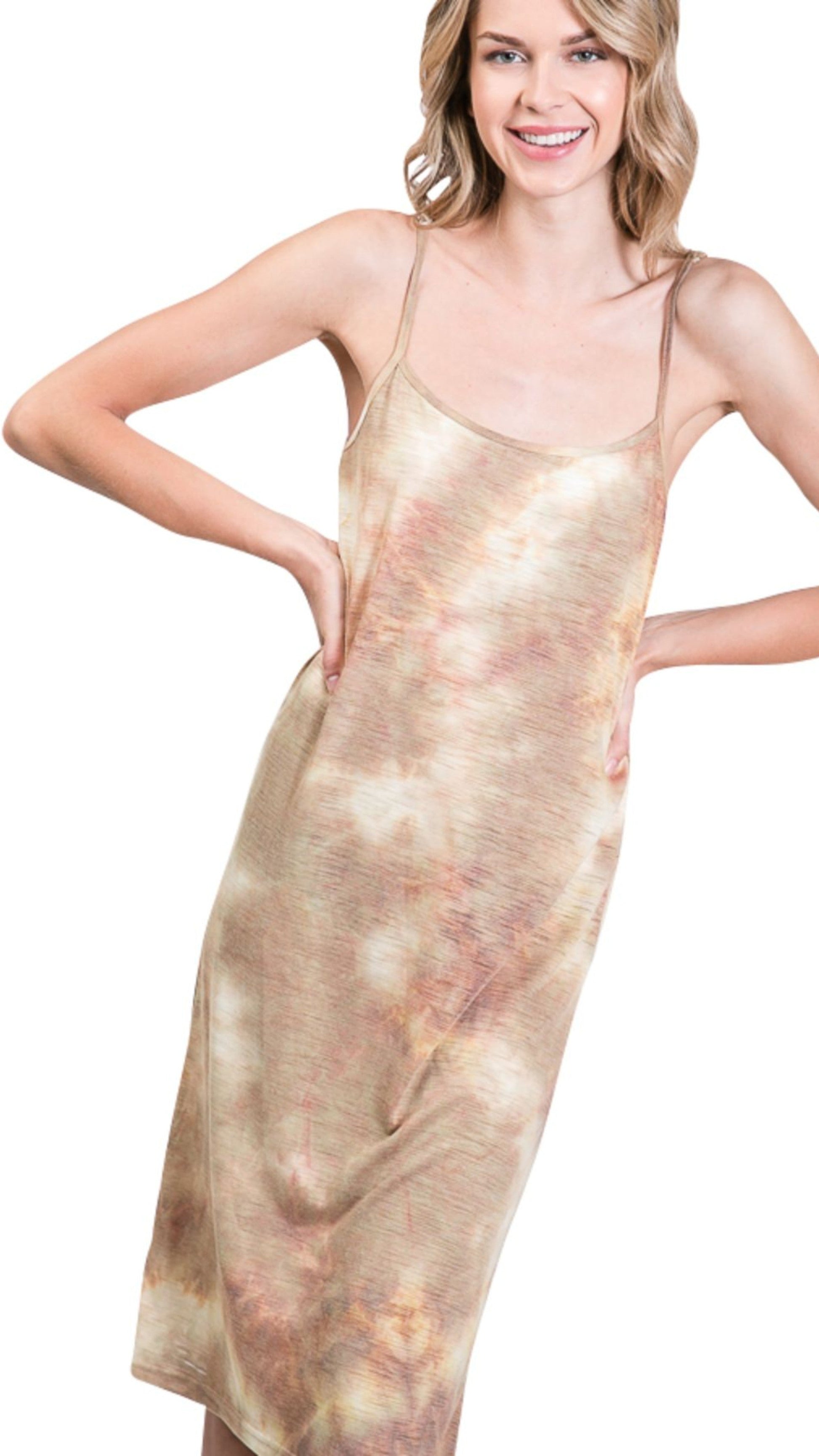 Knee length tie dye knit full slip dress - Shop Lev