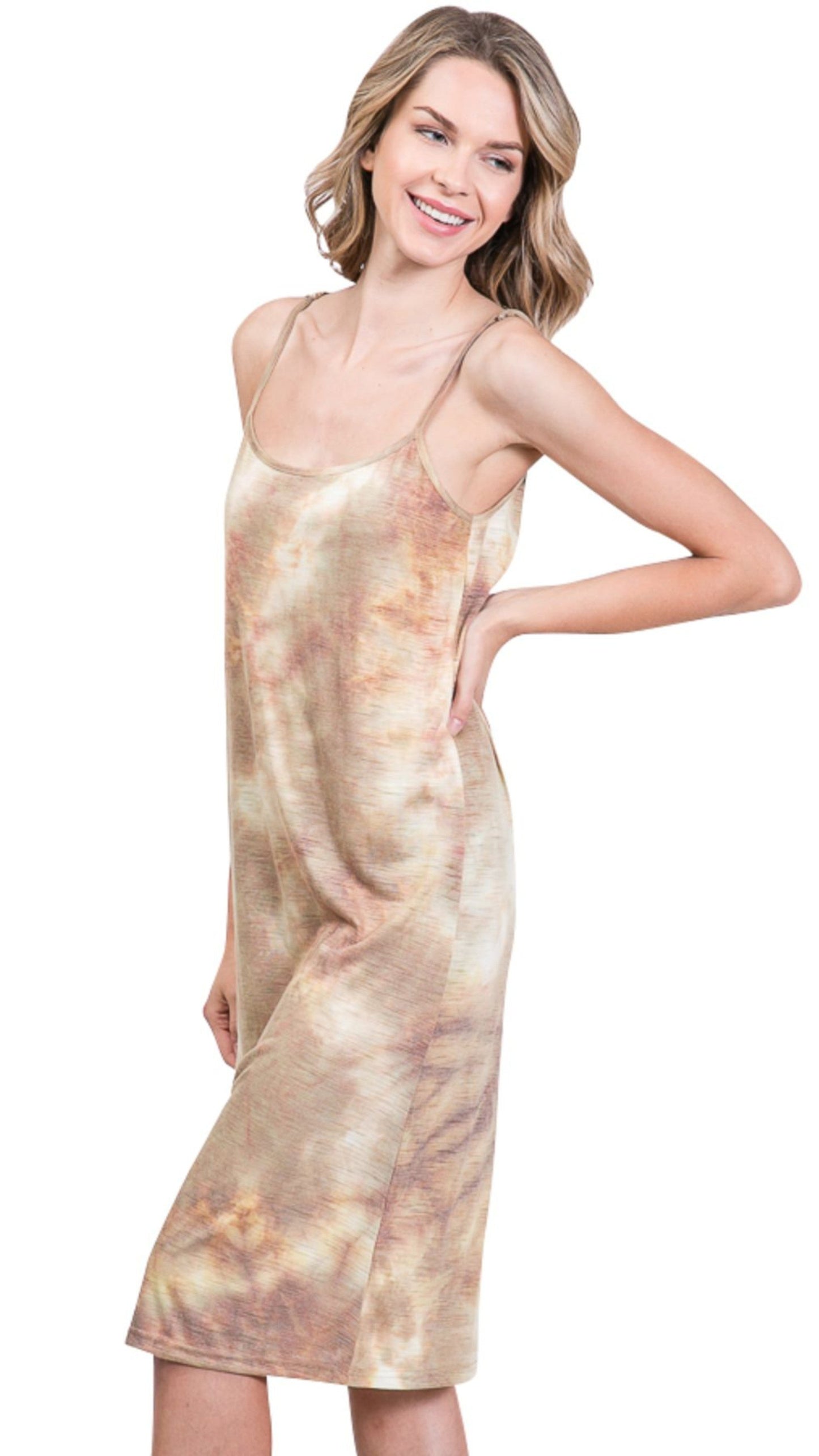 Knee length tie dye knit full slip dress - Shop Lev