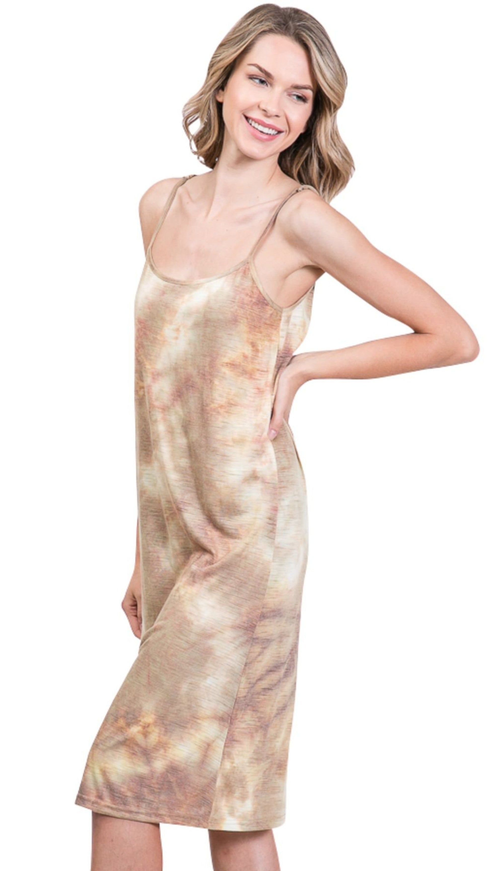 Knee length tie dye knit full slip dress - Shop Lev