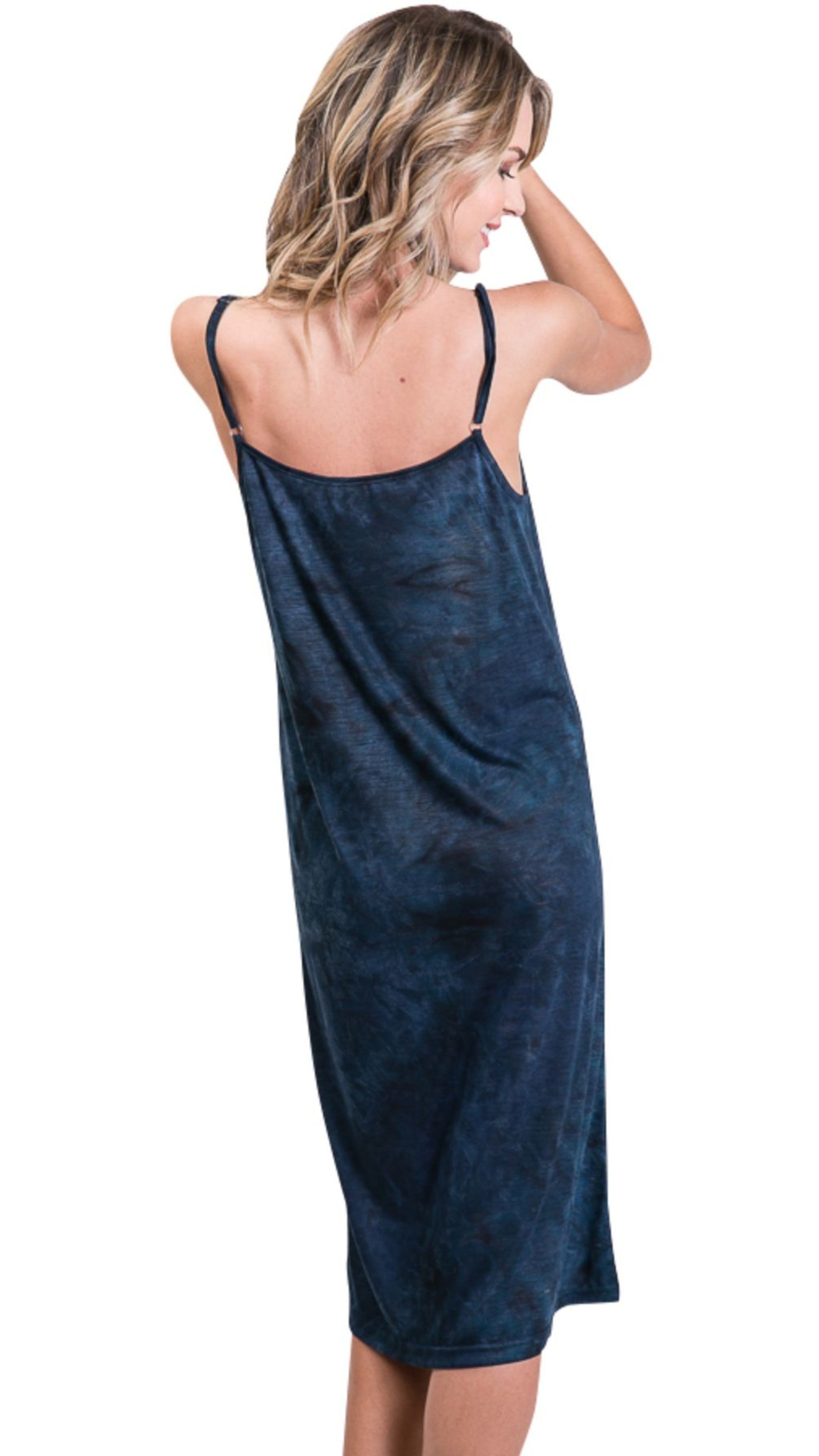Knee length tie dye knit full slip dress - Shop Lev