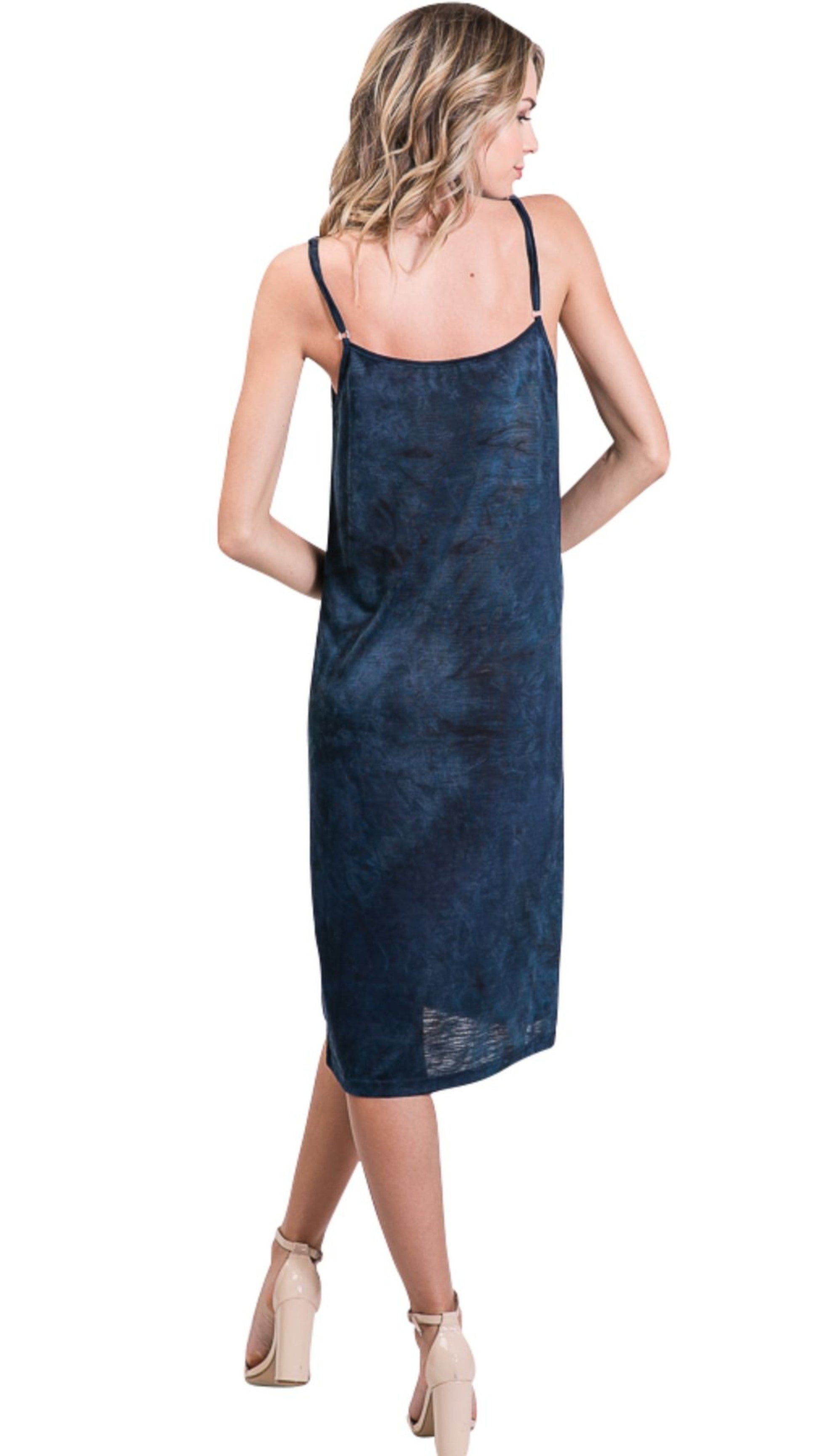 Knee length tie dye knit full slip dress - Shop Lev