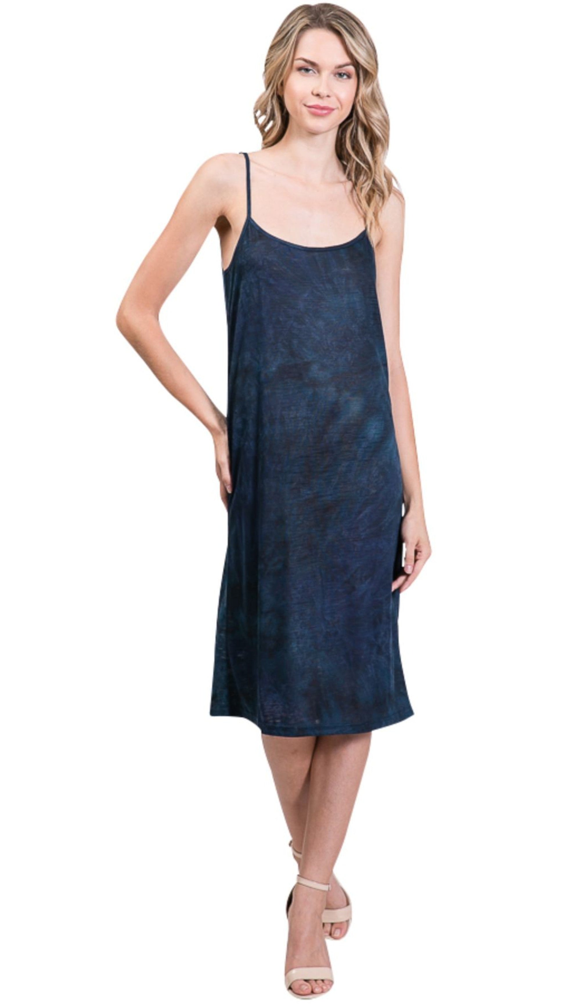 Knee length tie dye knit full slip dress - Shop Lev