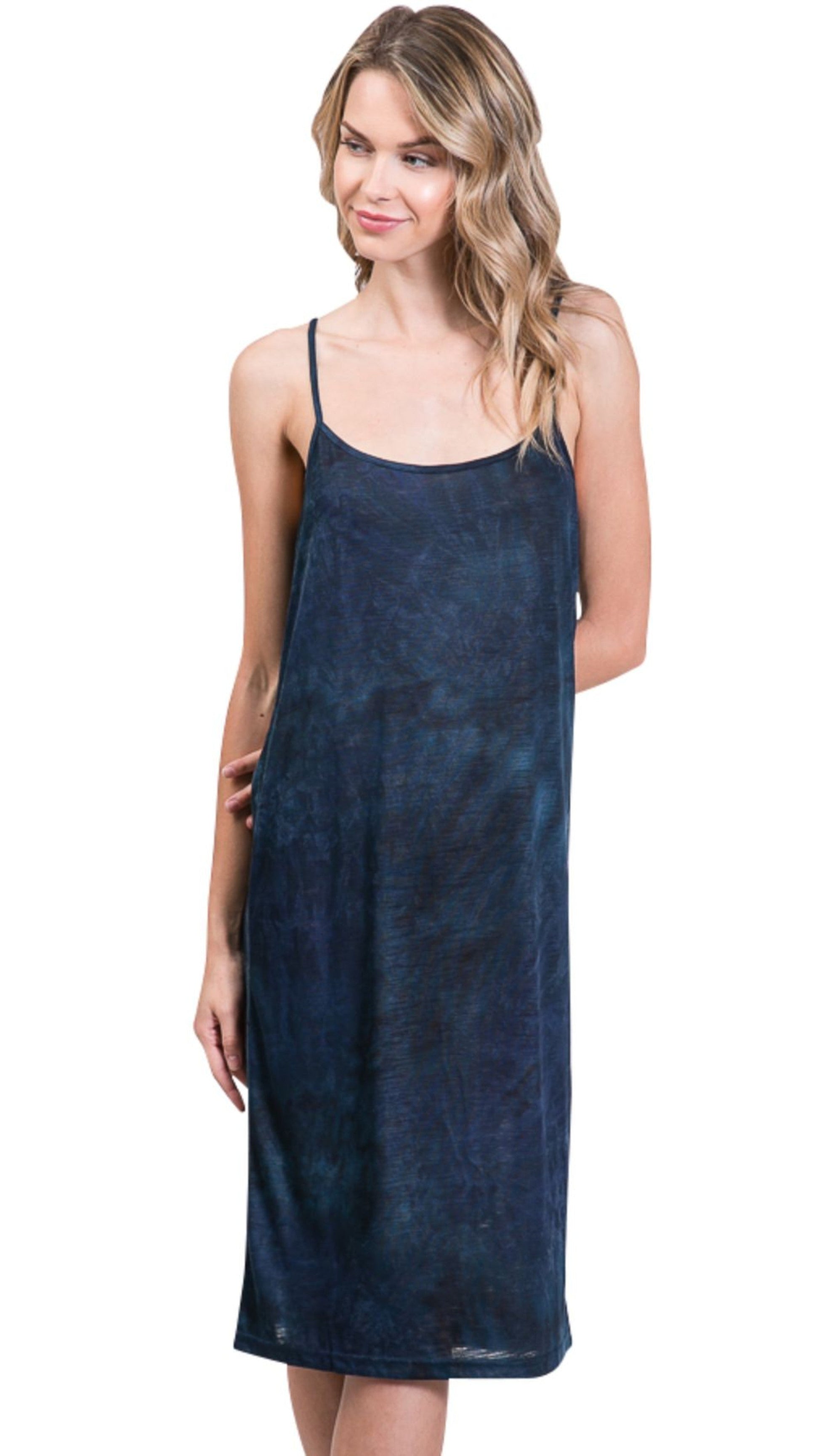 Knee length tie dye knit full slip dress - Shop Lev