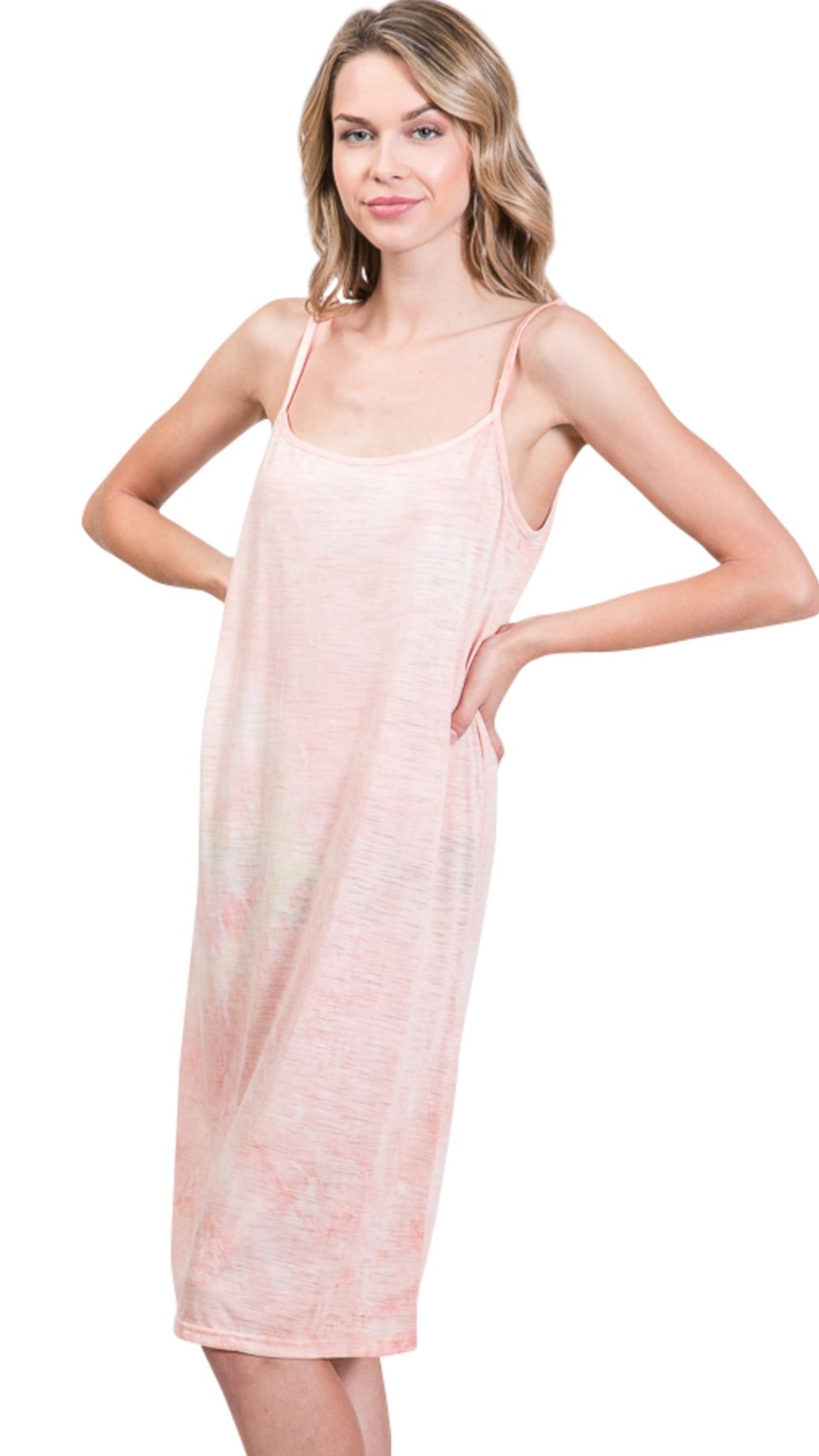 Knee length tie dye knit full slip dress - Shop Lev