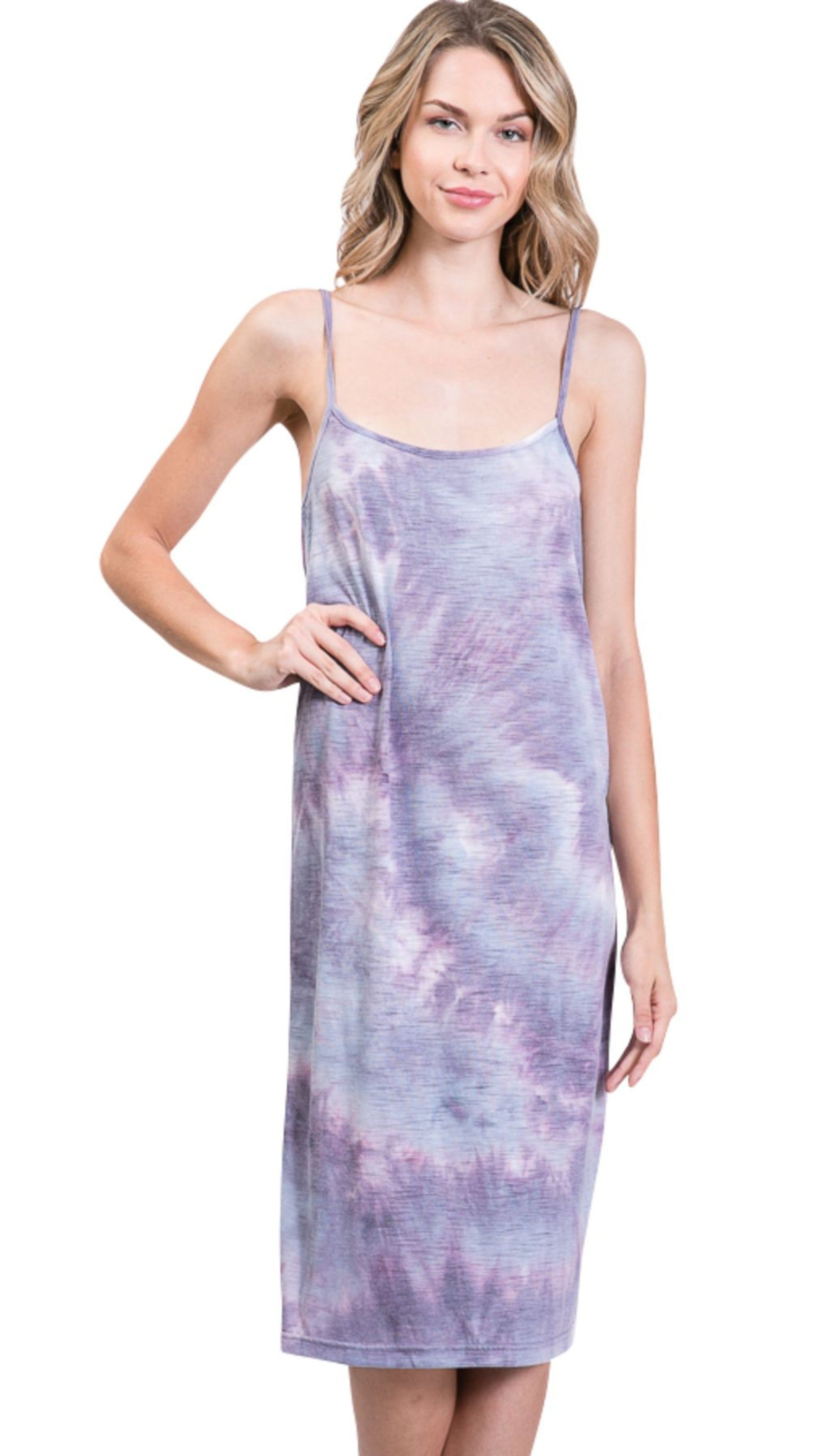 Knee length tie dye knit full slip dress - Shop Lev