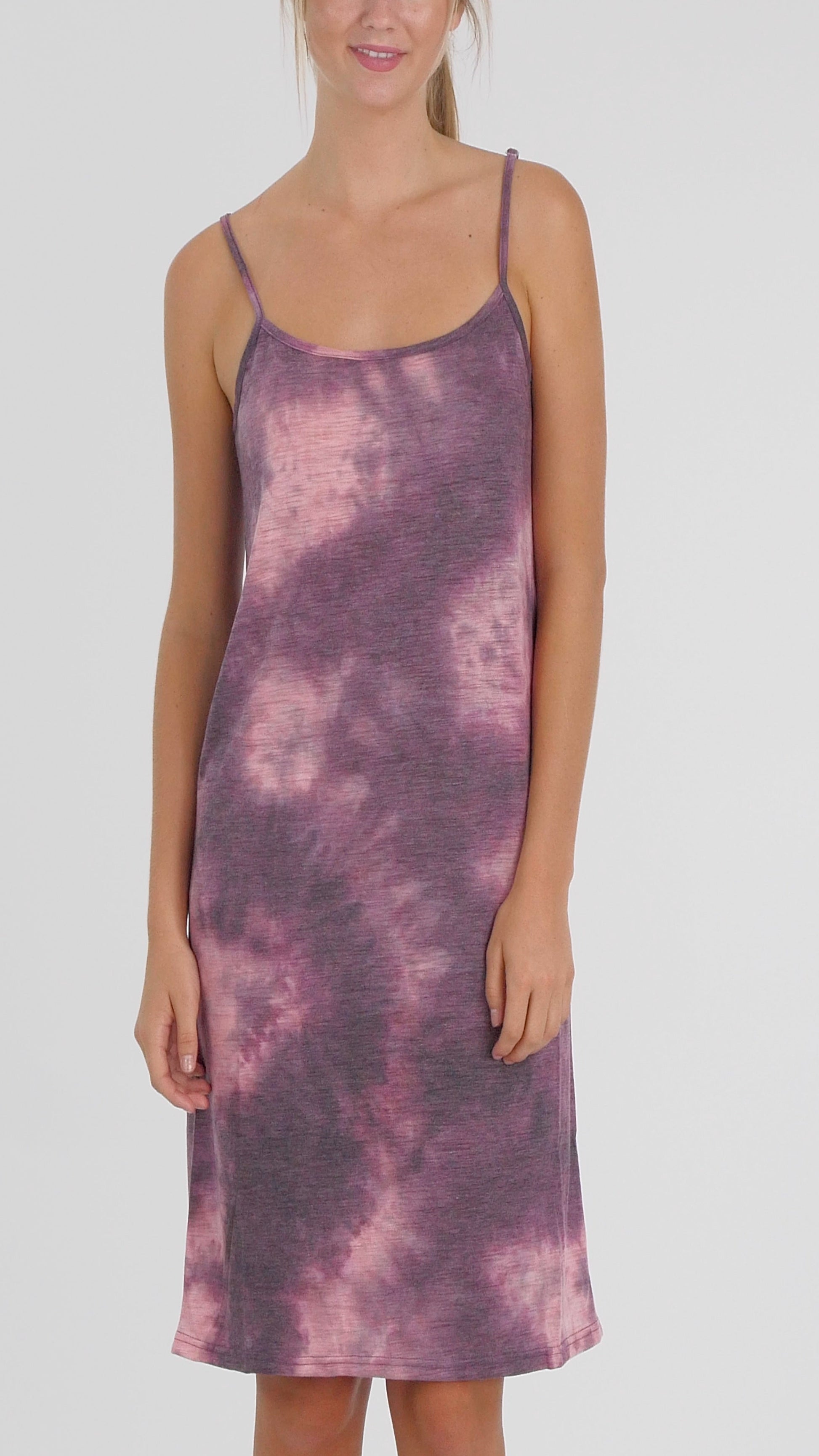 Knee length tie dye knit full slip dress - Shop Lev