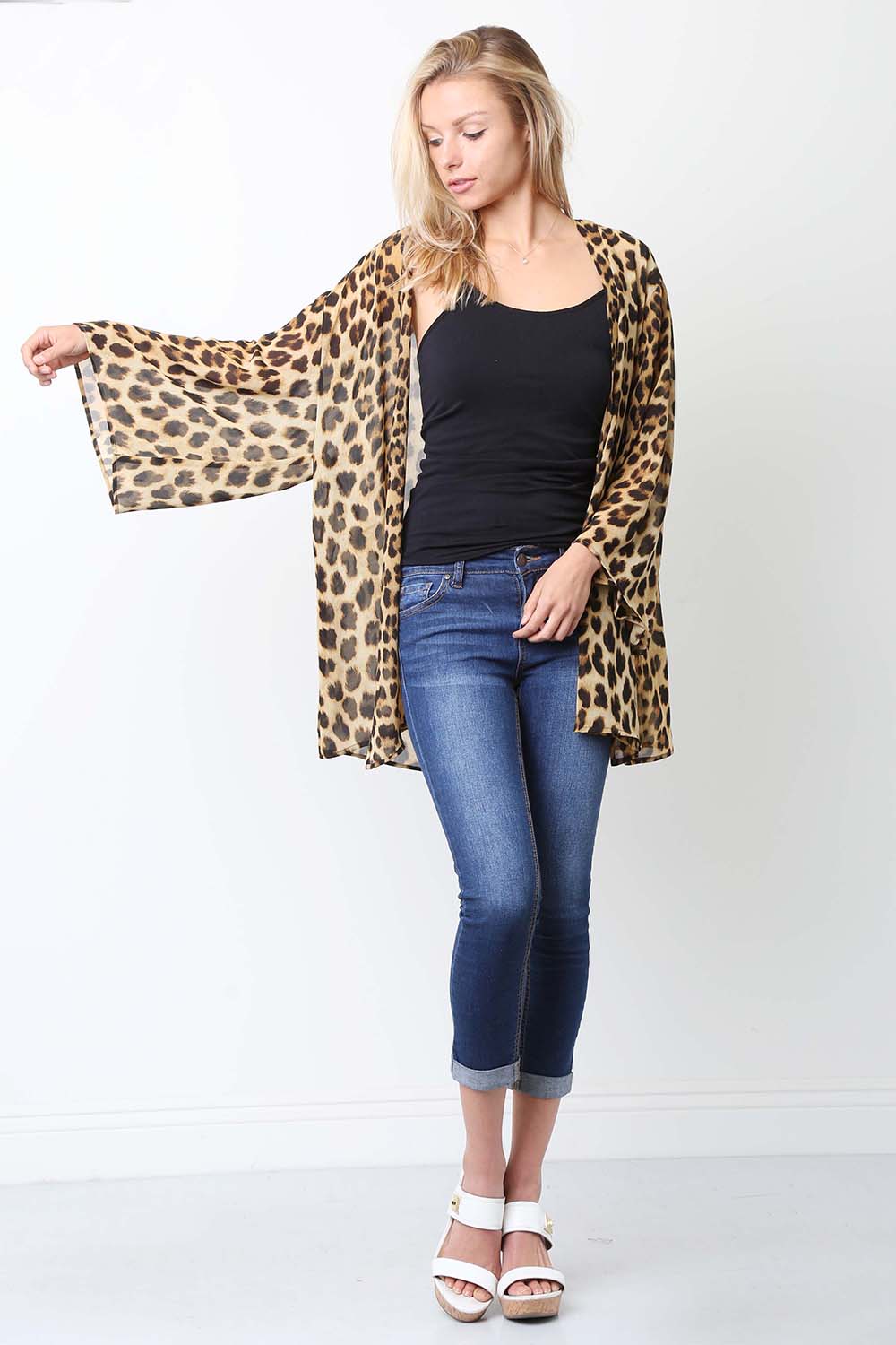 Loose Chiffon Leopard Cardigan Kimono Sleeves - Shop Lev