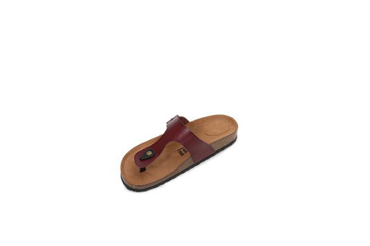 Women Soft Cork Footbed PU Leather Hook and Loop Flip Flops (Premium PU)