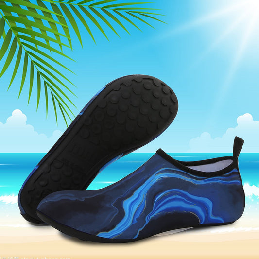 Men and Women a Slip On Barefoot Quick-Dry Beach Aqua Yoga Water Shoes (Water Smudge/Blue)