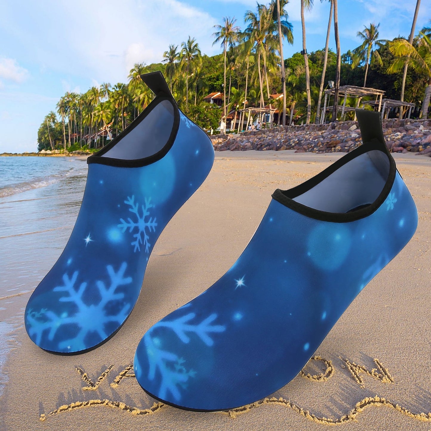 Men and Women a Slip On Barefoot Quick-Dry Beach Aqua Yoga Water Shoes (Snowflake/Blue)