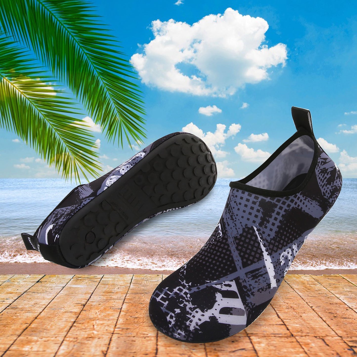 Men and Women a Slip On Barefoot Quick-Dry Beach Aqua Yoga Water Shoes (Monochrome Square/Black)