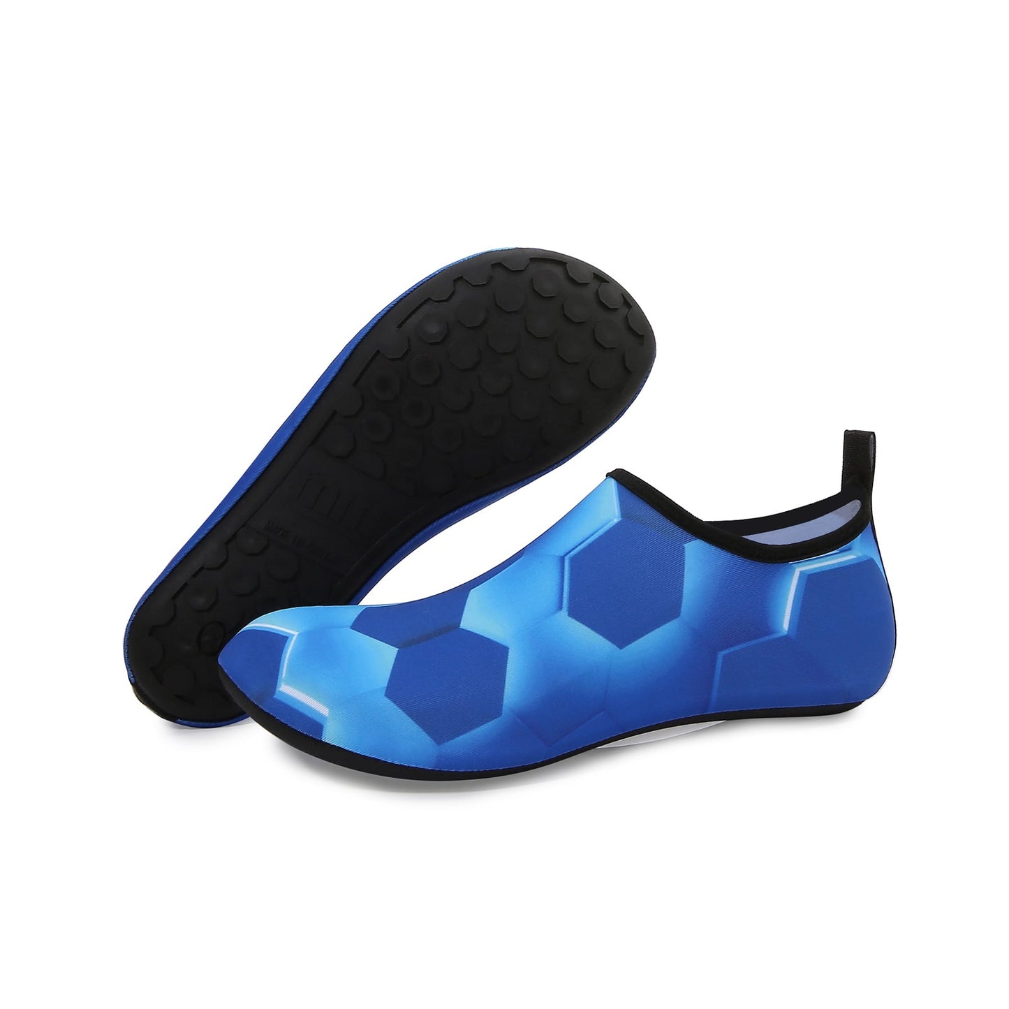 Men and Women a Slip On Barefoot Quick-Dry Beach Aqua Yoga Water Shoes (Hexagon/Blue)