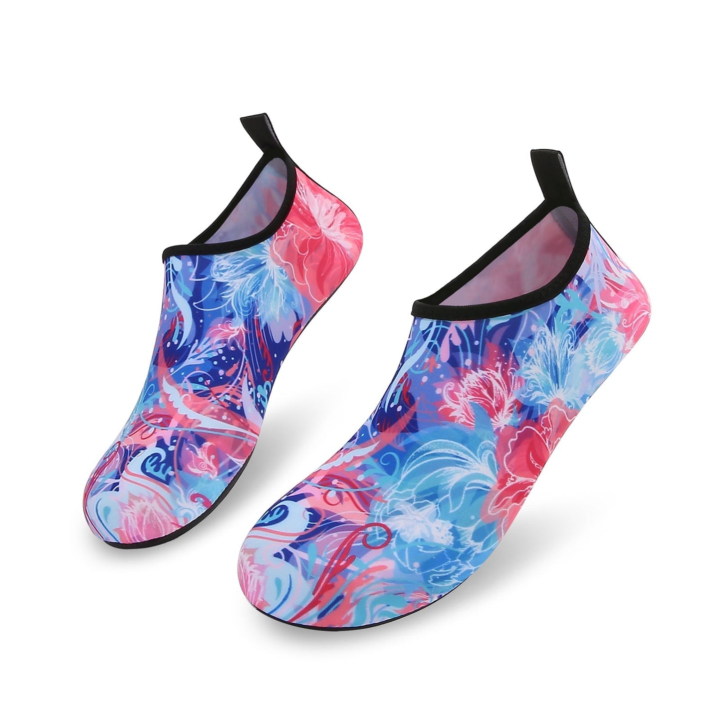 Men and Women a Slip On Barefoot Quick-Dry Beach Aqua Yoga Water Shoes (Floral/Pink Blue)