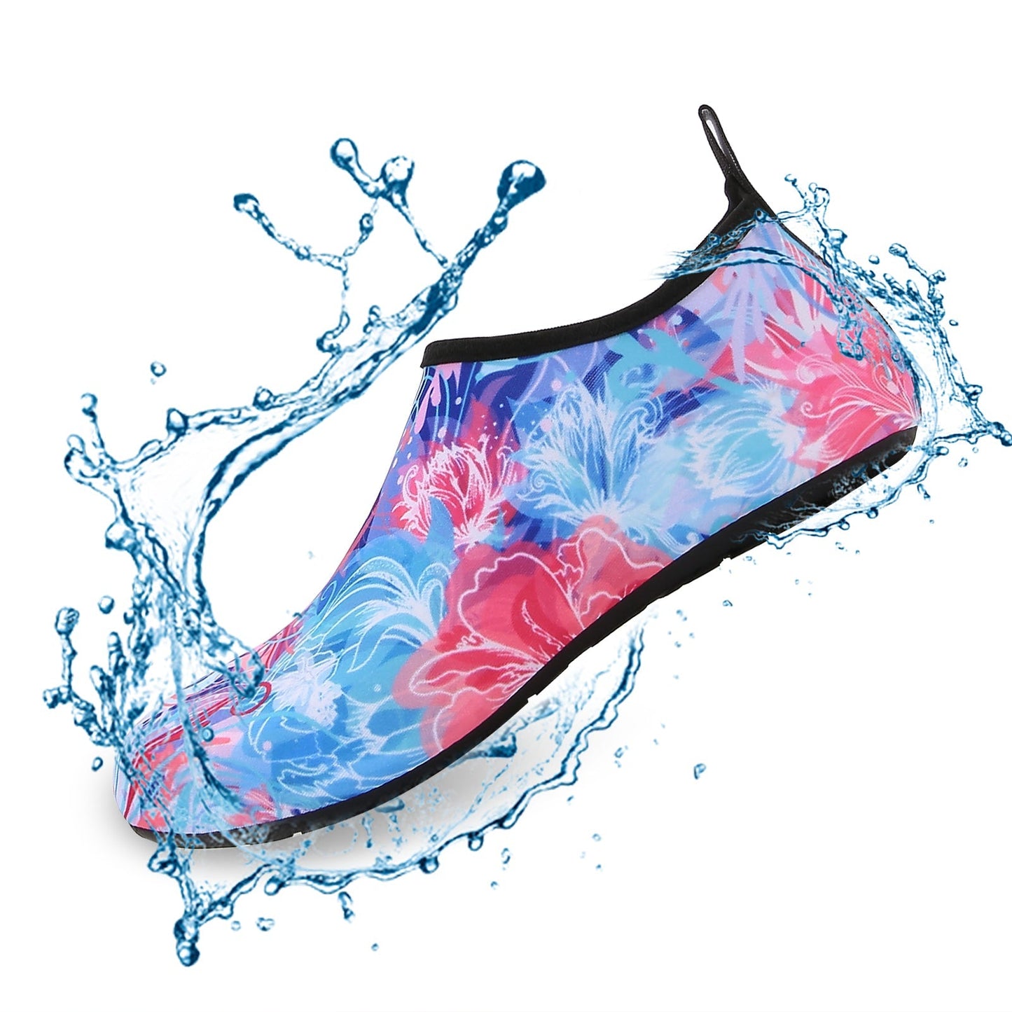 Men and Women a Slip On Barefoot Quick-Dry Beach Aqua Yoga Water Shoes (Floral/Pink Blue)