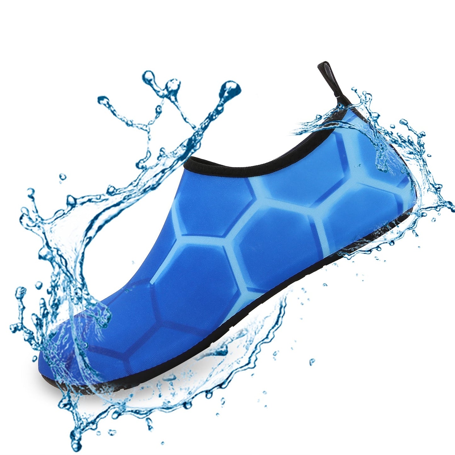 Men and Women a Slip On Barefoot Quick-Dry Beach Aqua Yoga Water Shoes (Neon Hexagon/Blue)