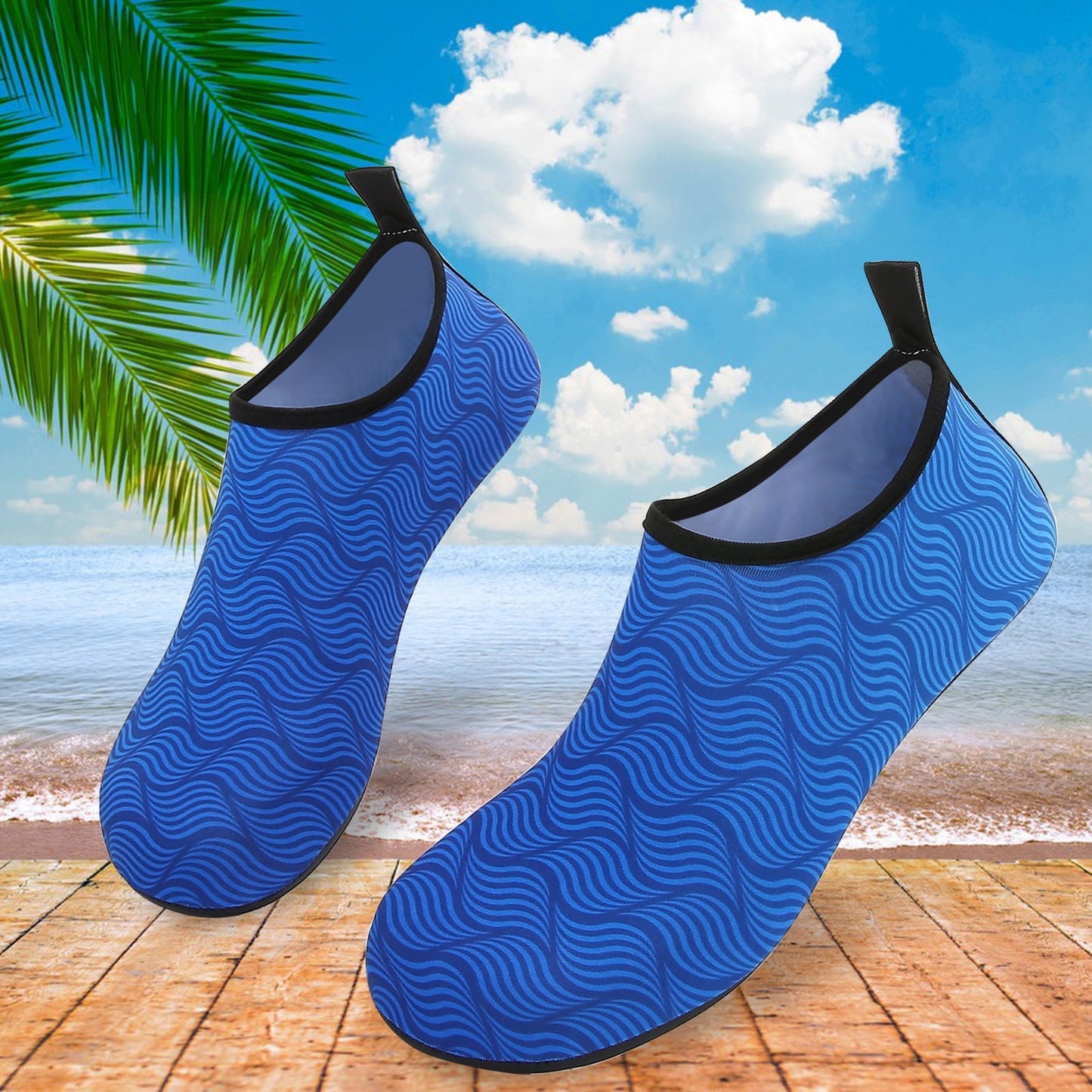 Men and Women a Slip On Barefoot Quick-Dry Beach Aqua Yoga Water Shoes (Multi wave/Blue)