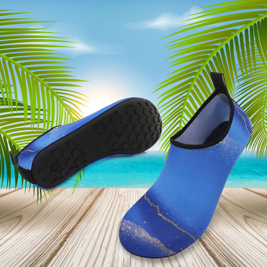 Men and Women a Slip On Barefoot Quick-Dry Beach Aqua Yoga Water Shoes (Glitter/Blue Gold)