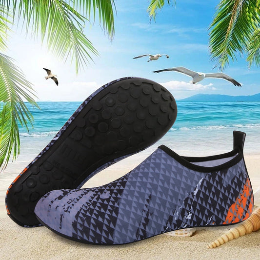 Men and Women a Slip On Barefoot Quick-Dry Beach Aqua Yoga Water Shoes (Triangle/Grey)