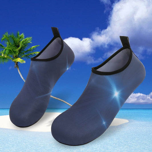 Men and Women a Slip On Barefoot Quick-Dry Beach Aqua Yoga Water Shoes (Light Shine/Navy)
