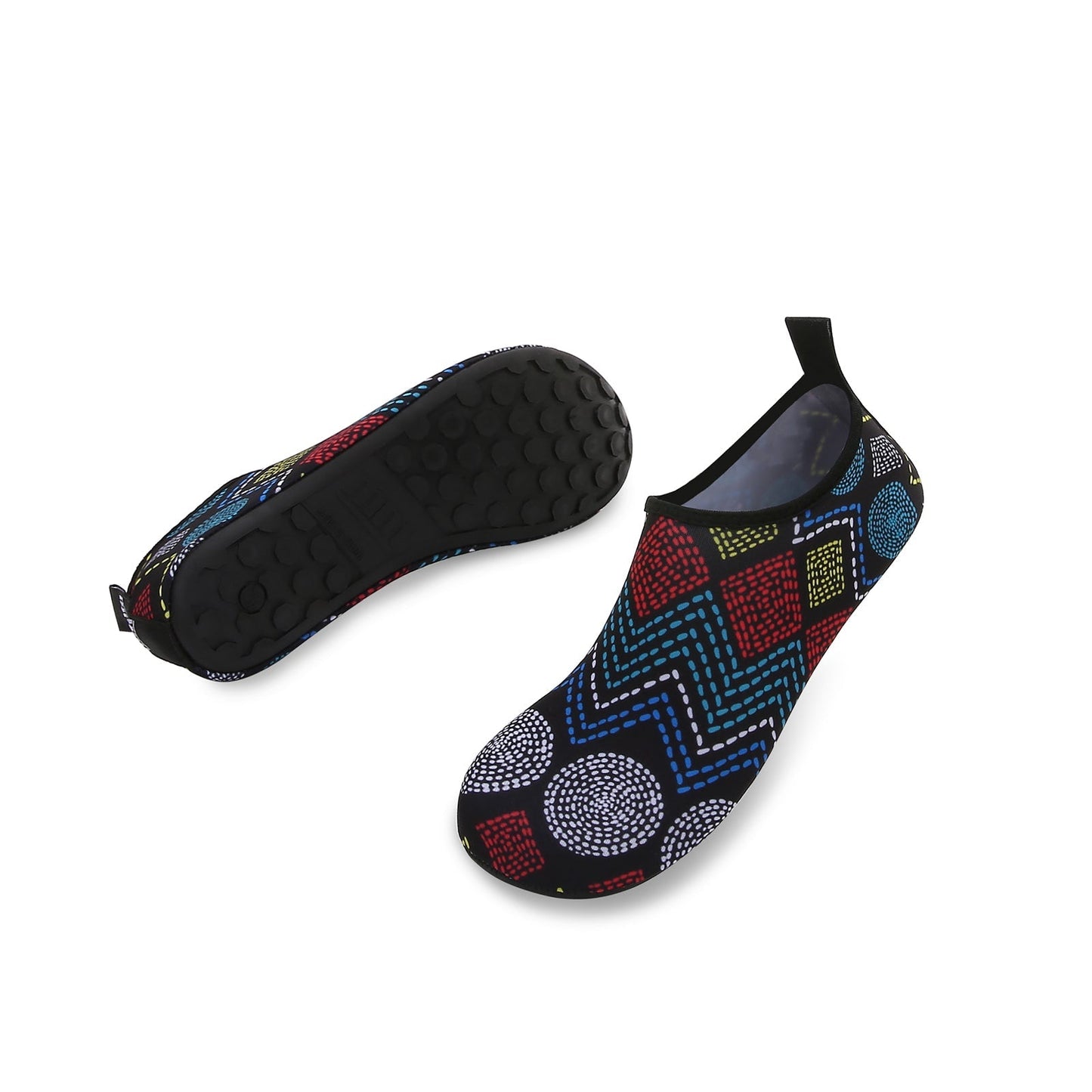 Men and Women a Slip On Barefoot Quick-Dry Beach Aqua Yoga Water Shoes (Geometric/Black)