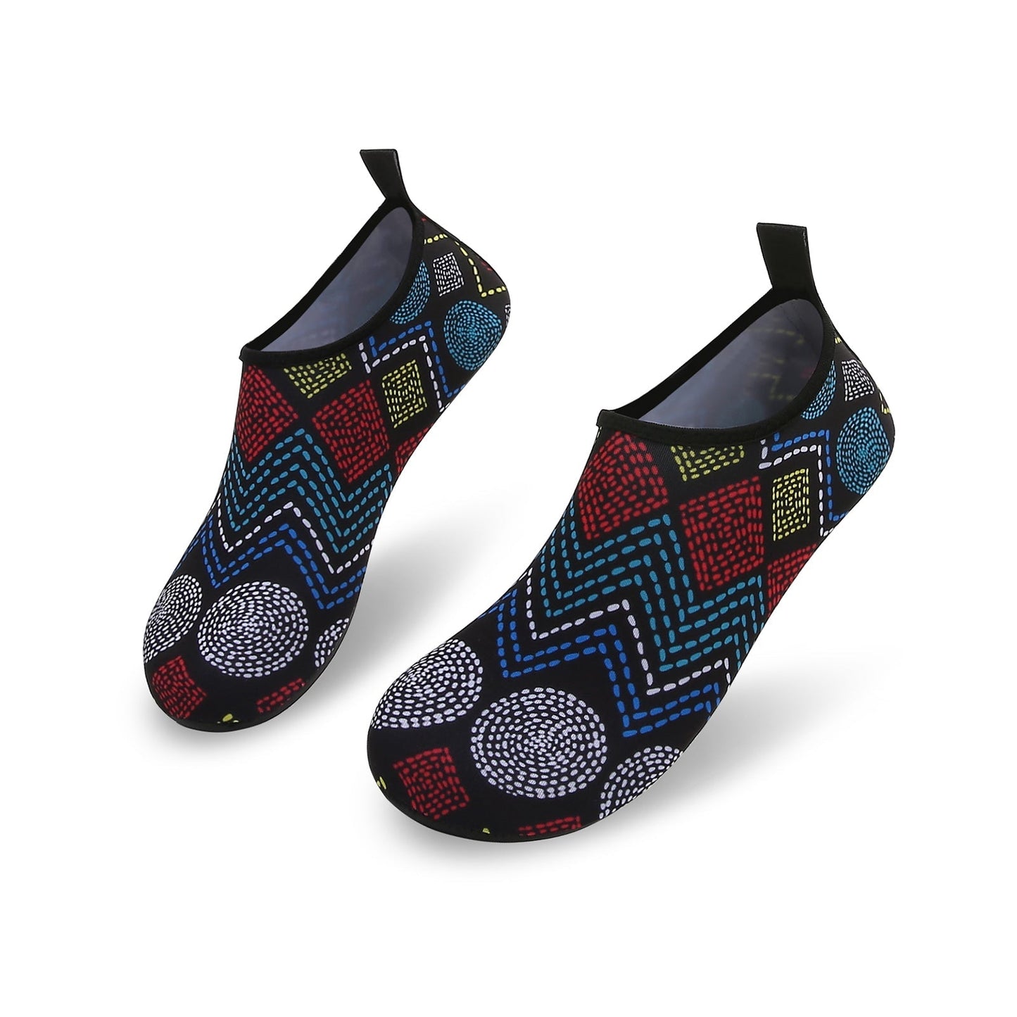 Men and Women a Slip On Barefoot Quick-Dry Beach Aqua Yoga Water Shoes (Geometric/Black)