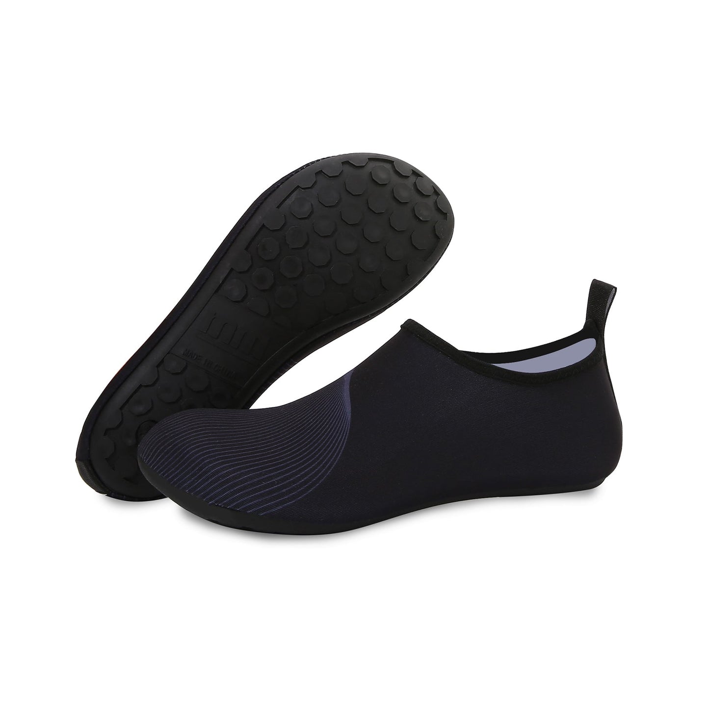 Men and Women a Slip On Barefoot Quick-Dry Beach Aqua Yoga Water Shoes (Curved Line/Black)