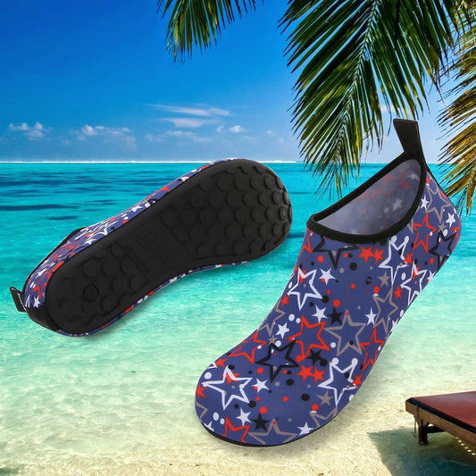 Men and Women a Slip On Barefoot Quick-Dry Beach Aqua Yoga Water Shoes (Star/White Red)