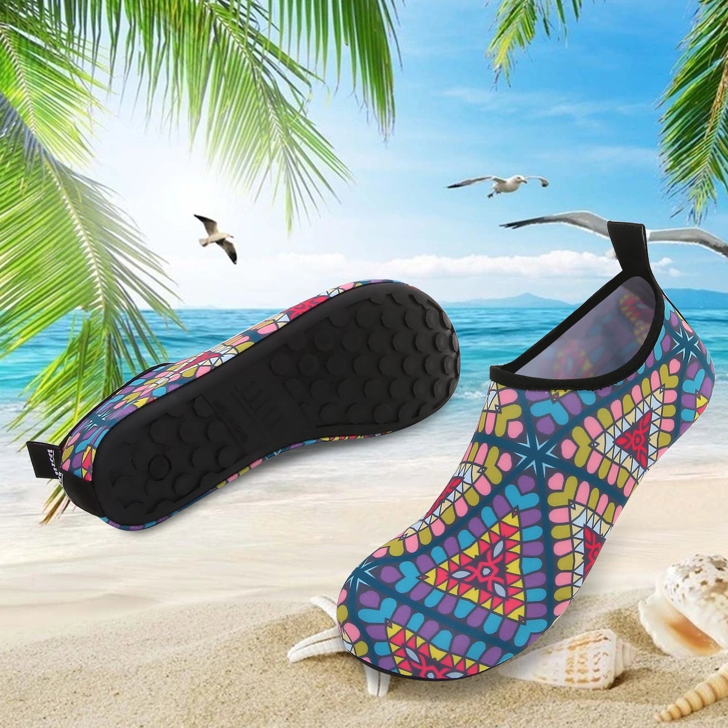 Men and Women a Slip On Barefoot Quick-Dry Beach Aqua Yoga Water Shoes (Indian Triangle/multicolor)