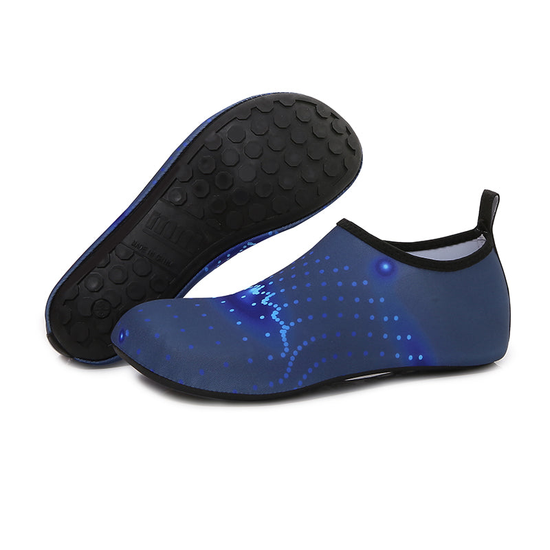 Men and Women a Slip On Barefoot Quick-Dry Beach Aqua Yoga Water Shoes (Glowing Dots/Navy)