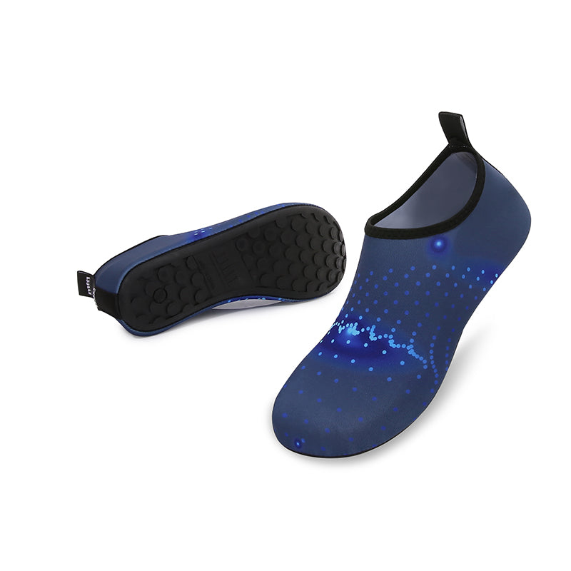 Men and Women a Slip On Barefoot Quick-Dry Beach Aqua Yoga Water Shoes (Glowing Dots/Navy)