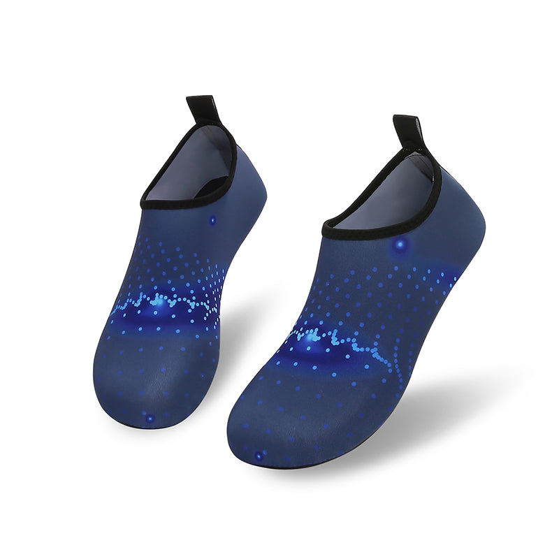 Men and Women a Slip On Barefoot Quick-Dry Beach Aqua Yoga Water Shoes (Glowing Dots/Navy)