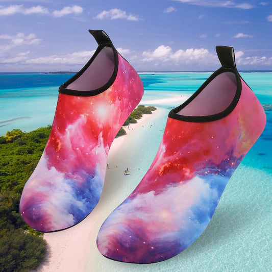 Men and Women a Slip On Barefoot Quick-Dry Beach Aqua Yoga Water Shoes (Nebula/Red)