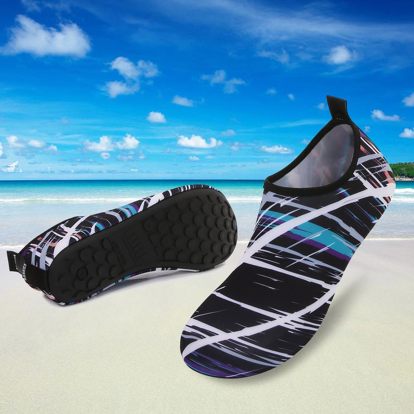 Men and Women a Slip On Barefoot Quick-Dry Beach Aqua Yoga Water Shoes (scribbling/Black)