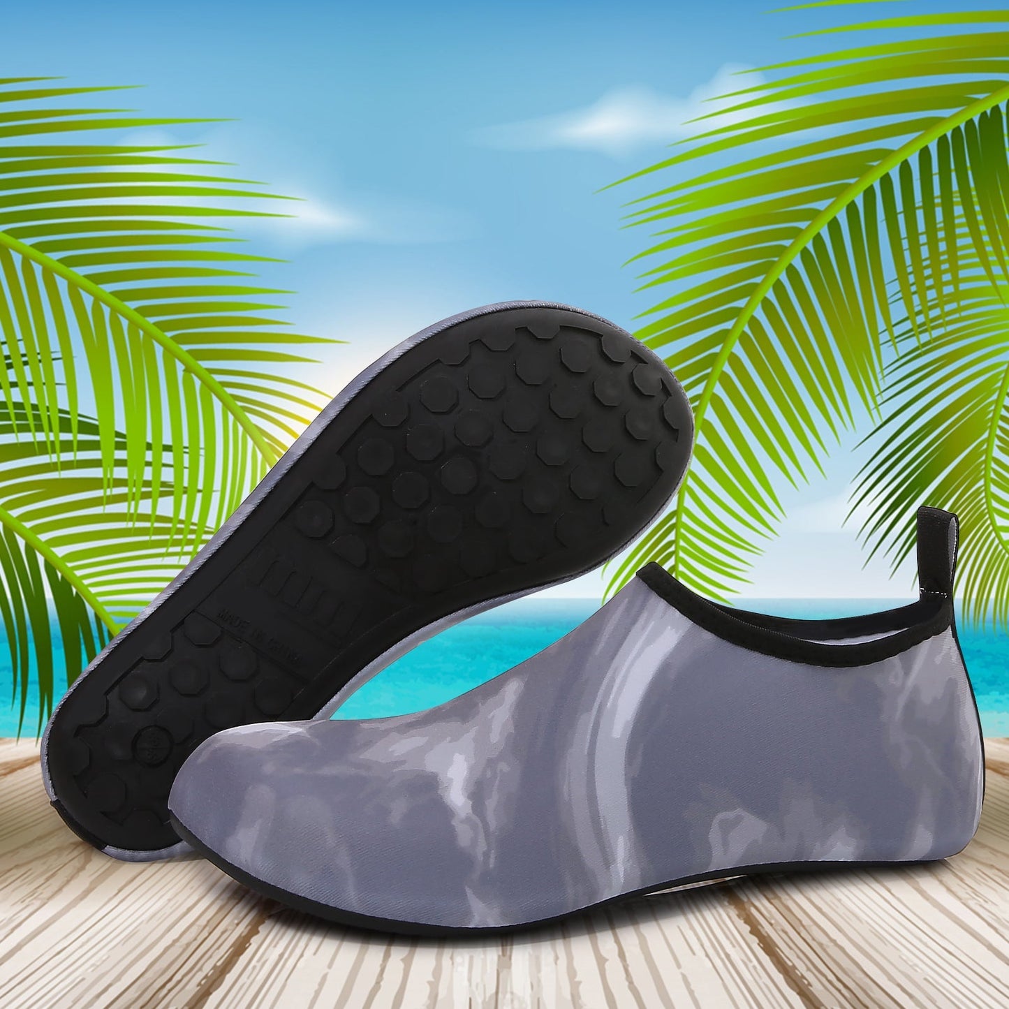 Men and Women a Slip On Barefoot Quick-Dry Beach Aqua Yoga Water Shoes (Fog/Grey)