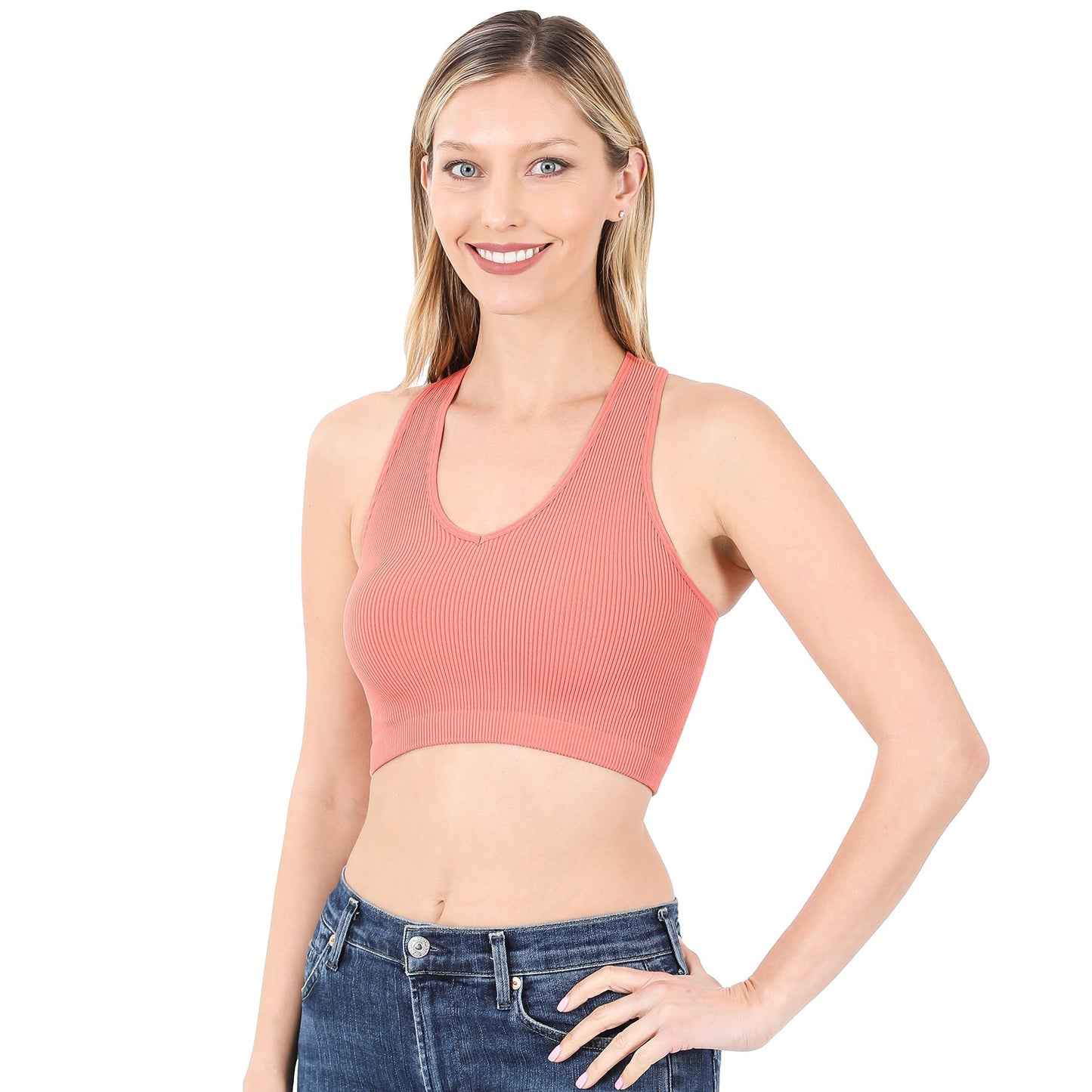 Racerback Ribbed Knit Seamless Cropped Halter Neck Crop Tank Top