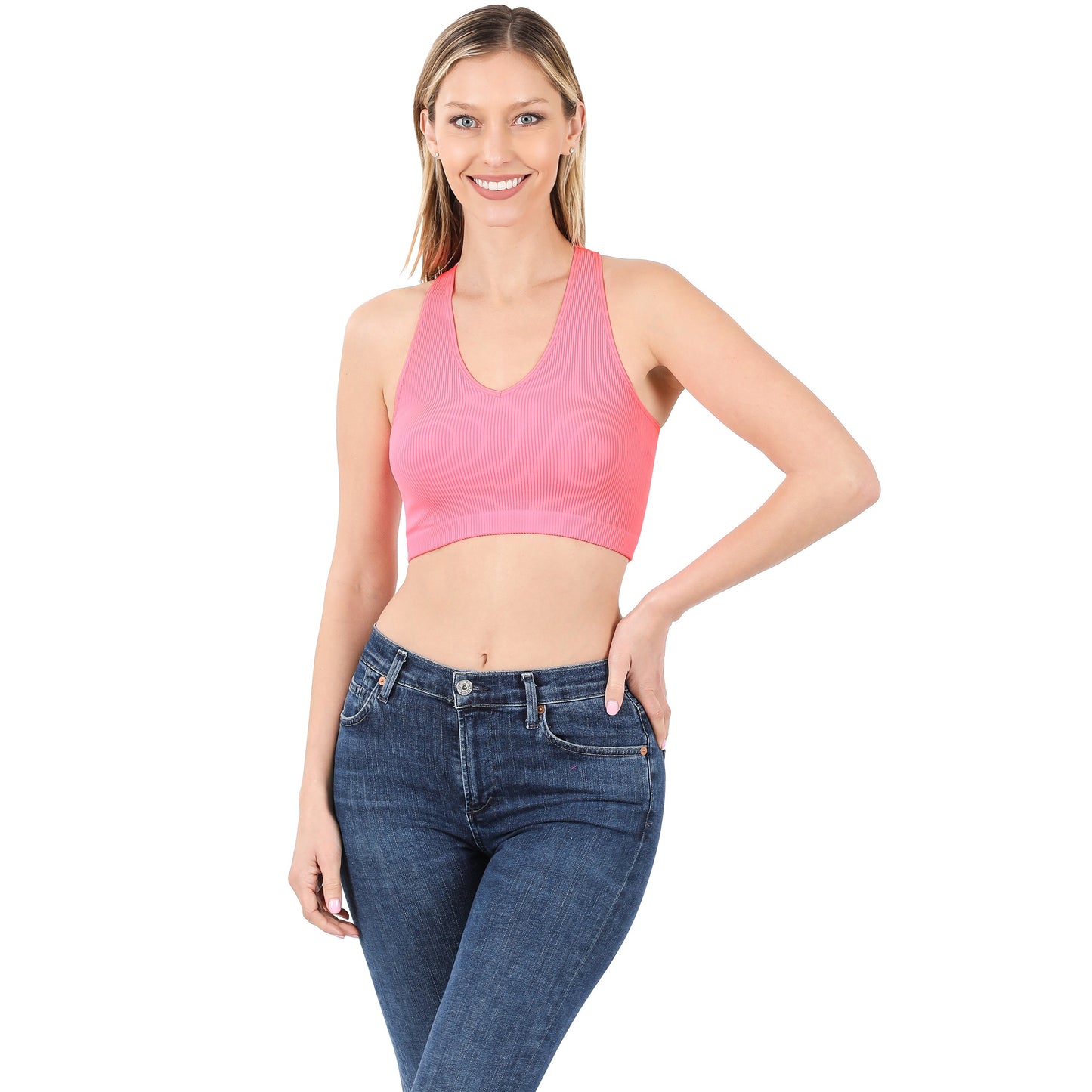 Racerback Ribbed Knit Seamless Cropped Halter Neck Crop Tank Top