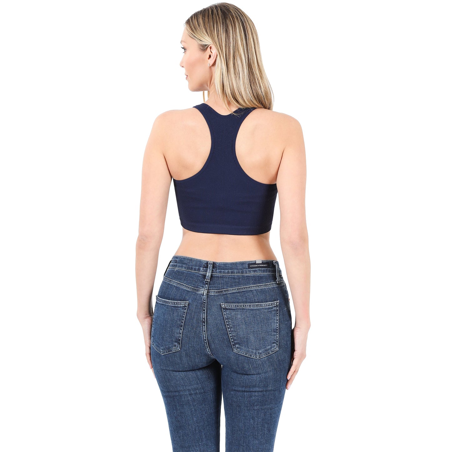 Racerback Ribbed Knit Seamless Cropped Halter Neck Crop Tank Top