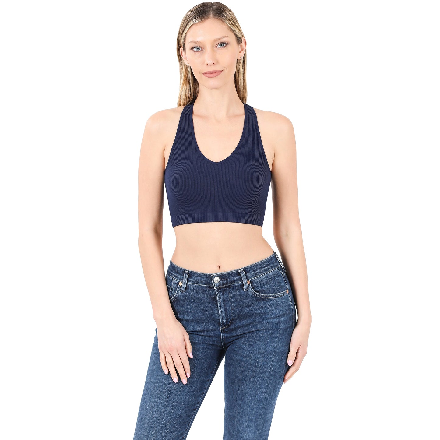 Racerback Ribbed Knit Seamless Cropped Halter Neck Crop Tank Top