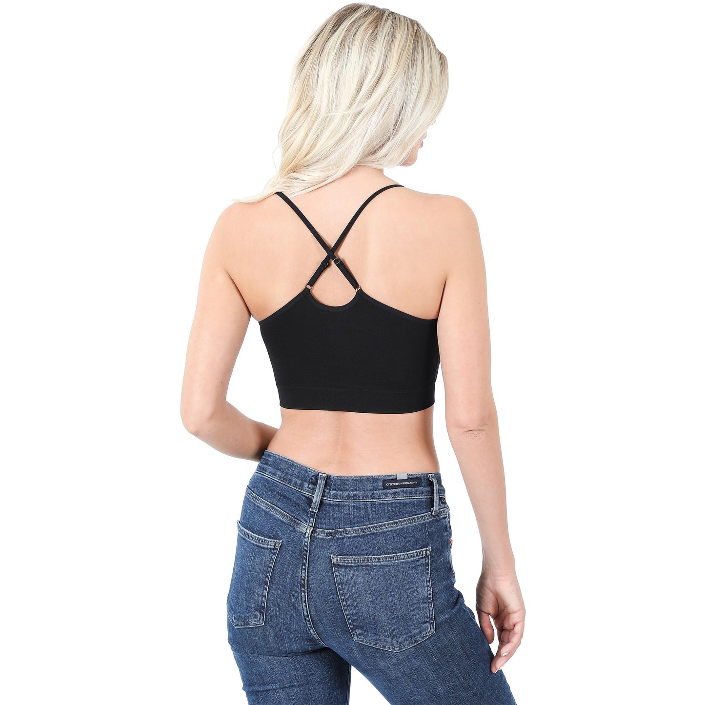 Women Seamless Round Neck Daily Padded Sports Bra Top with Adjustable Cross Back Straps