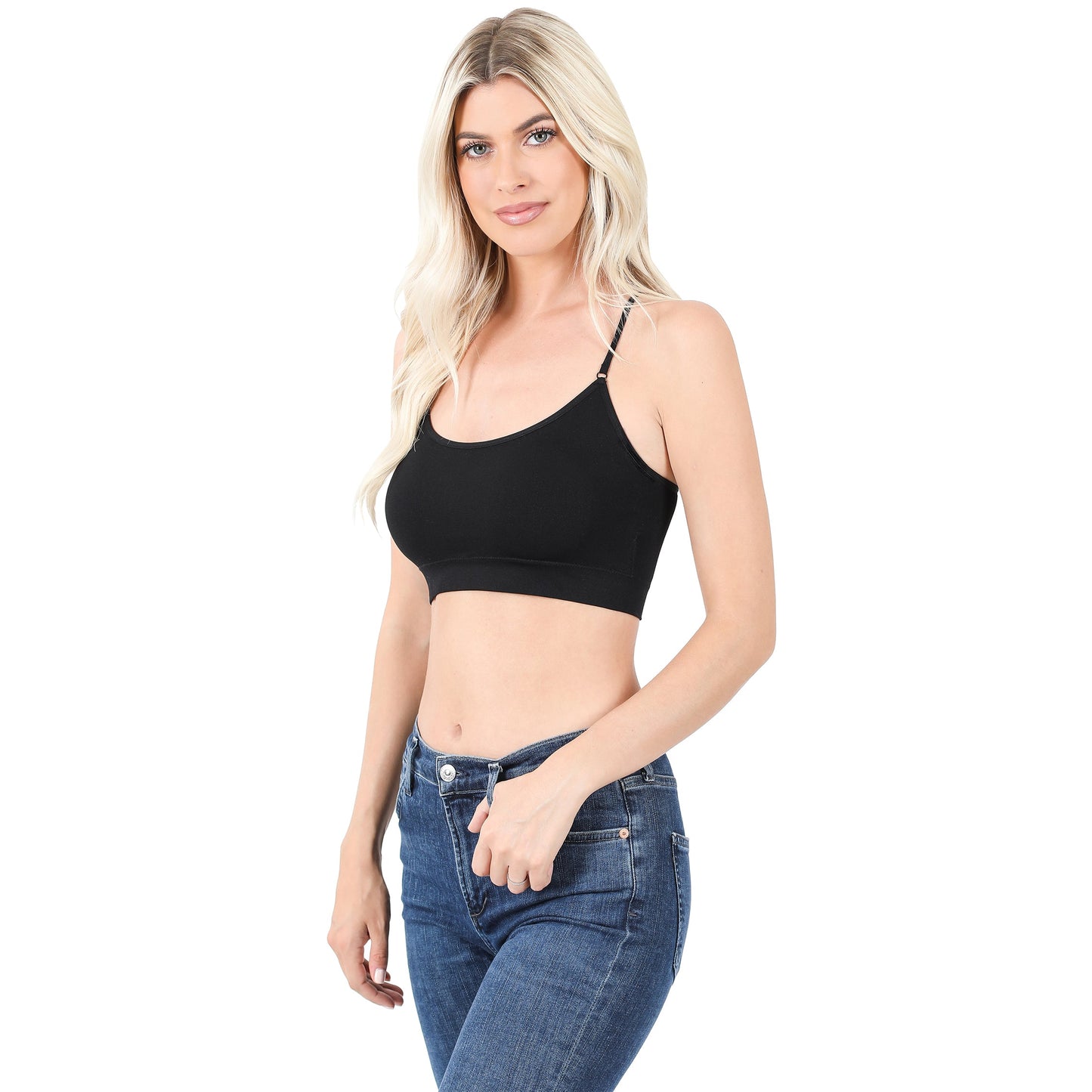 Women Seamless Round Neck Daily Padded Sports Bra Top with Adjustable Cross Back Straps